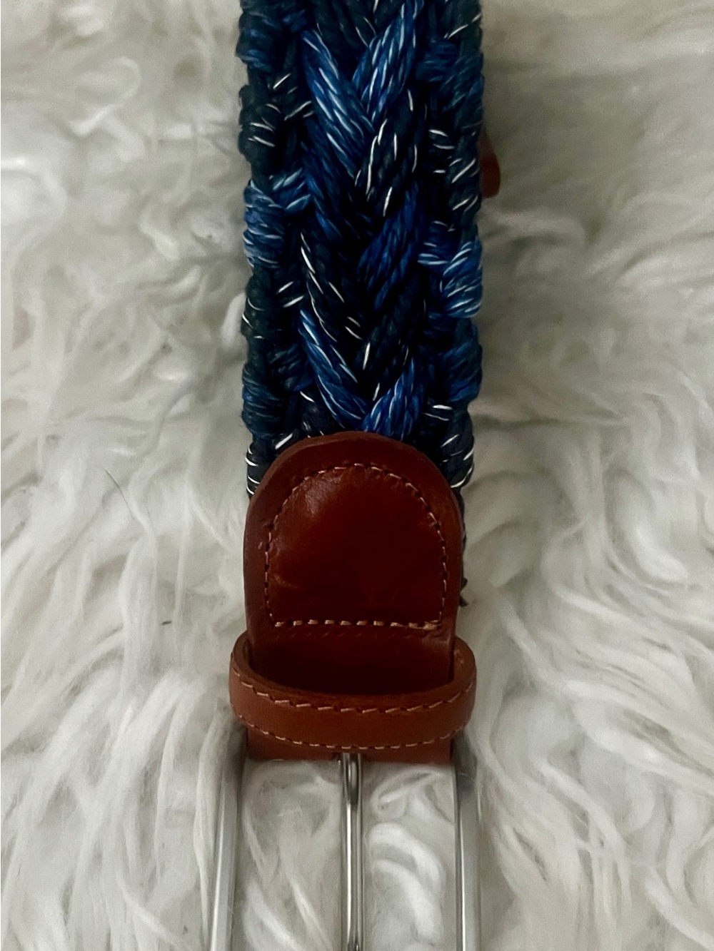 Peter Millar Navy Braided Belt with Brown Leather Trim
